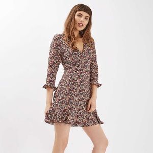 Topshop Womens Open Back Frill Ruffled Tea Dress size 6 mini dress